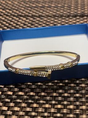 Gold Tone Pave Crystal Buckle Bangle Bracelet